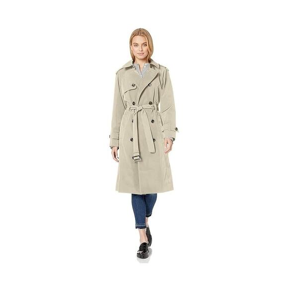 NWT London Fog 3/4 Length Double-Breasted Trench Coat with Belt (Stone) sz L - Picture 2 of 4